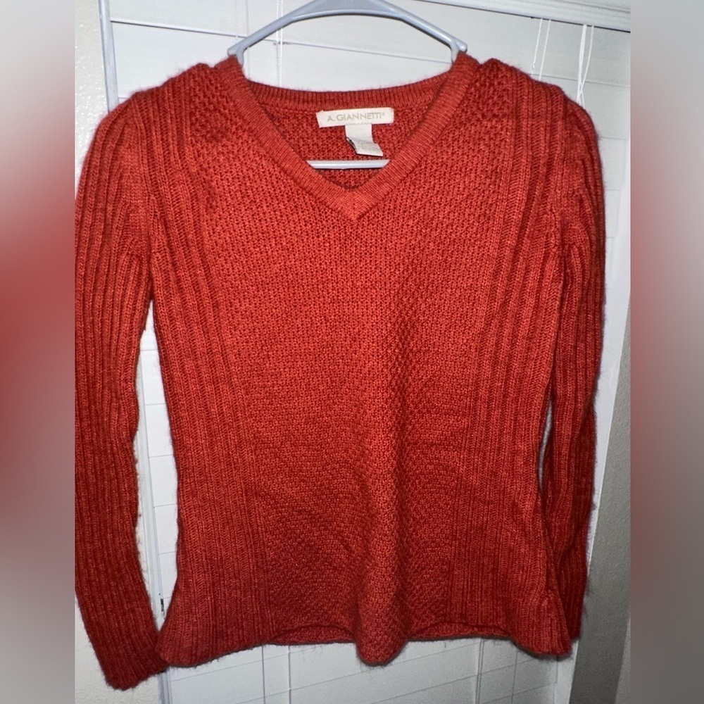 A. Giannetti V-Neck Orange Cable-Knit Sweater
